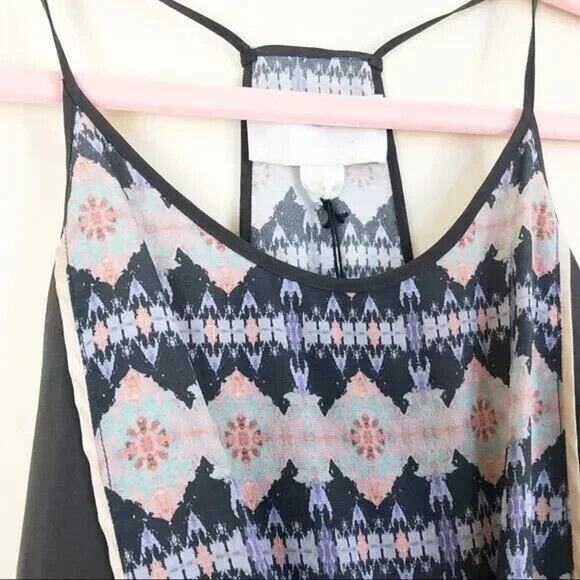 MORGAN CARPER Black/Multi Abstract Racer Back 100% Silk Knotted Cami Tank Sz M - Picture 8 of 16